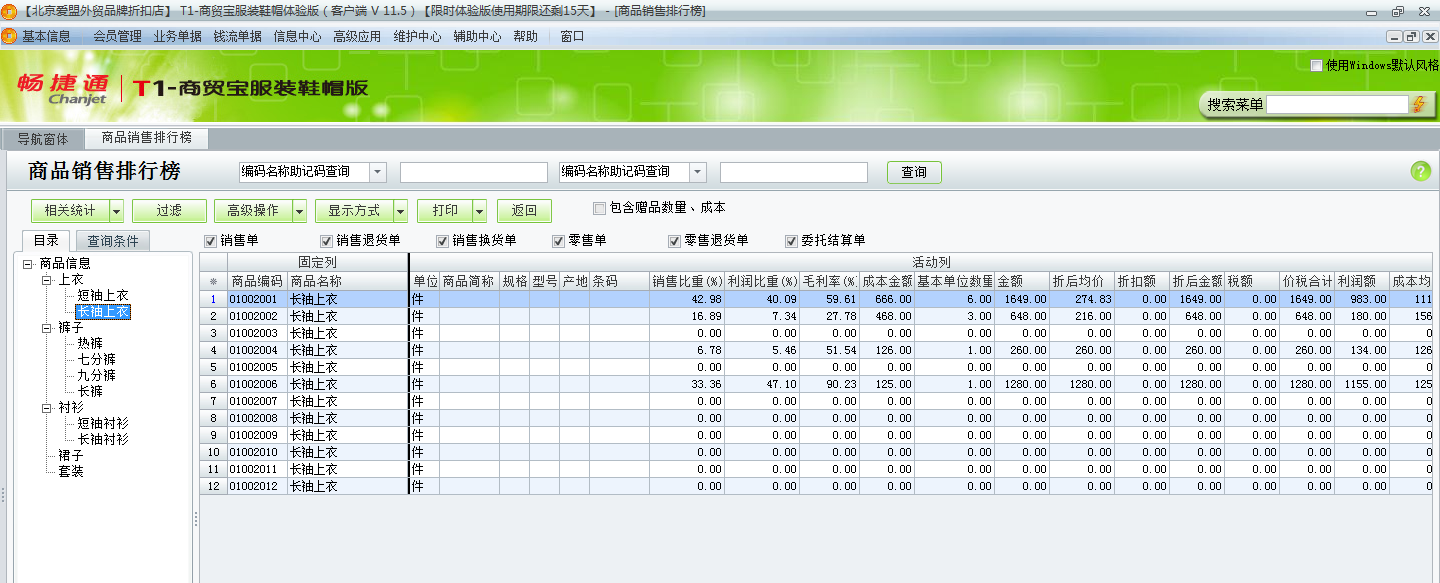 用友t1商貿(mào)寶服裝鞋帽版11.5如何查詢各種商品的銷售情況？